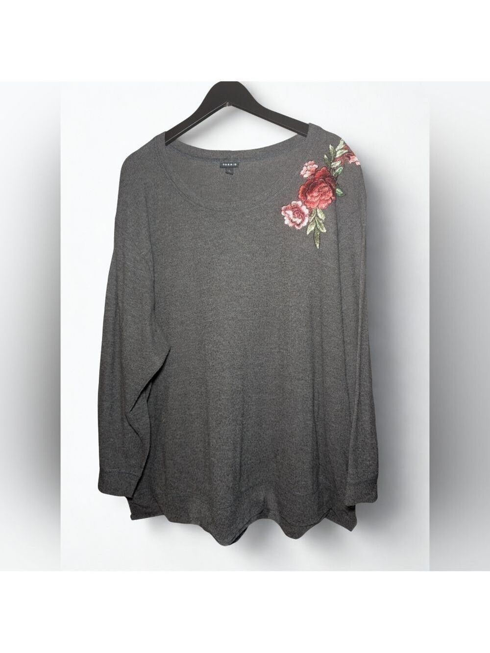 Torrid Gray Floral Embroidered Long Sleeve Top 4X